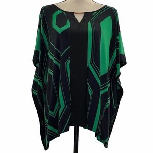 COCOMO Boxy Keyhole Poncho Black Green Blouse S